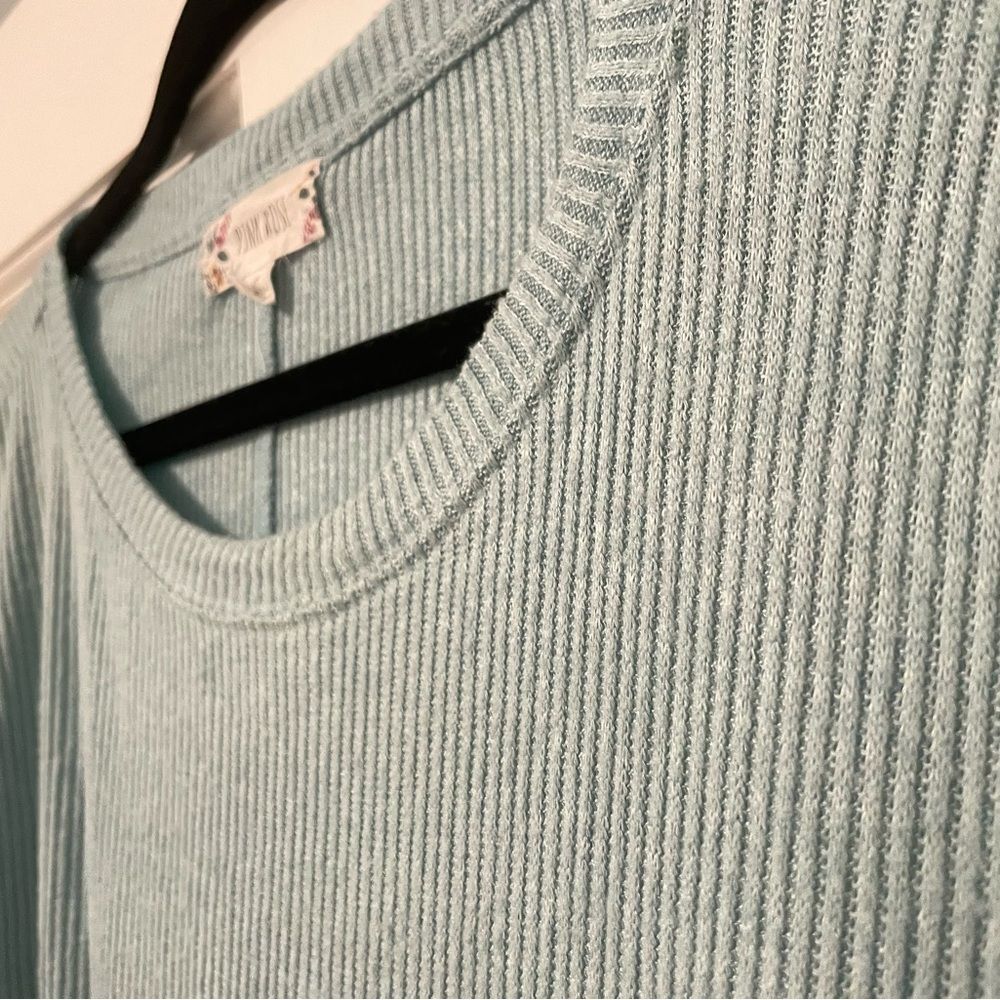 Pink Rose Drawstring-Hem Knit Top Sweater Light Teal Blue Size Medium - Picture 3 of 7